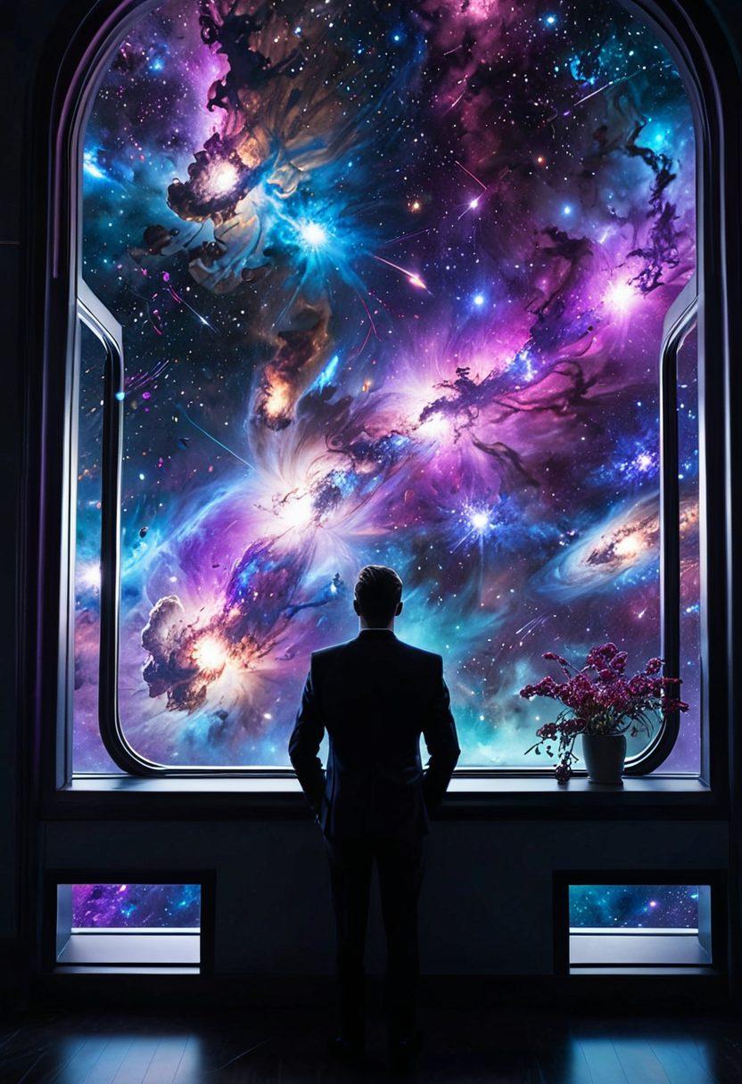 A breathtaking view of the cosmos showcasing vibrant galaxies, swirling nebulae, and distant stars, with a traveler in a futuristic suit observing the celestial wonders from a spaceship window. The scene captures the awe and mystery of space exploration, with hints of digital blogging elements like floating text and data streams. The color palette includes deep blues, purples, and sparkling whites, creating a sense of infinite exploration. super-realistic. vibrant colors. 3D.
